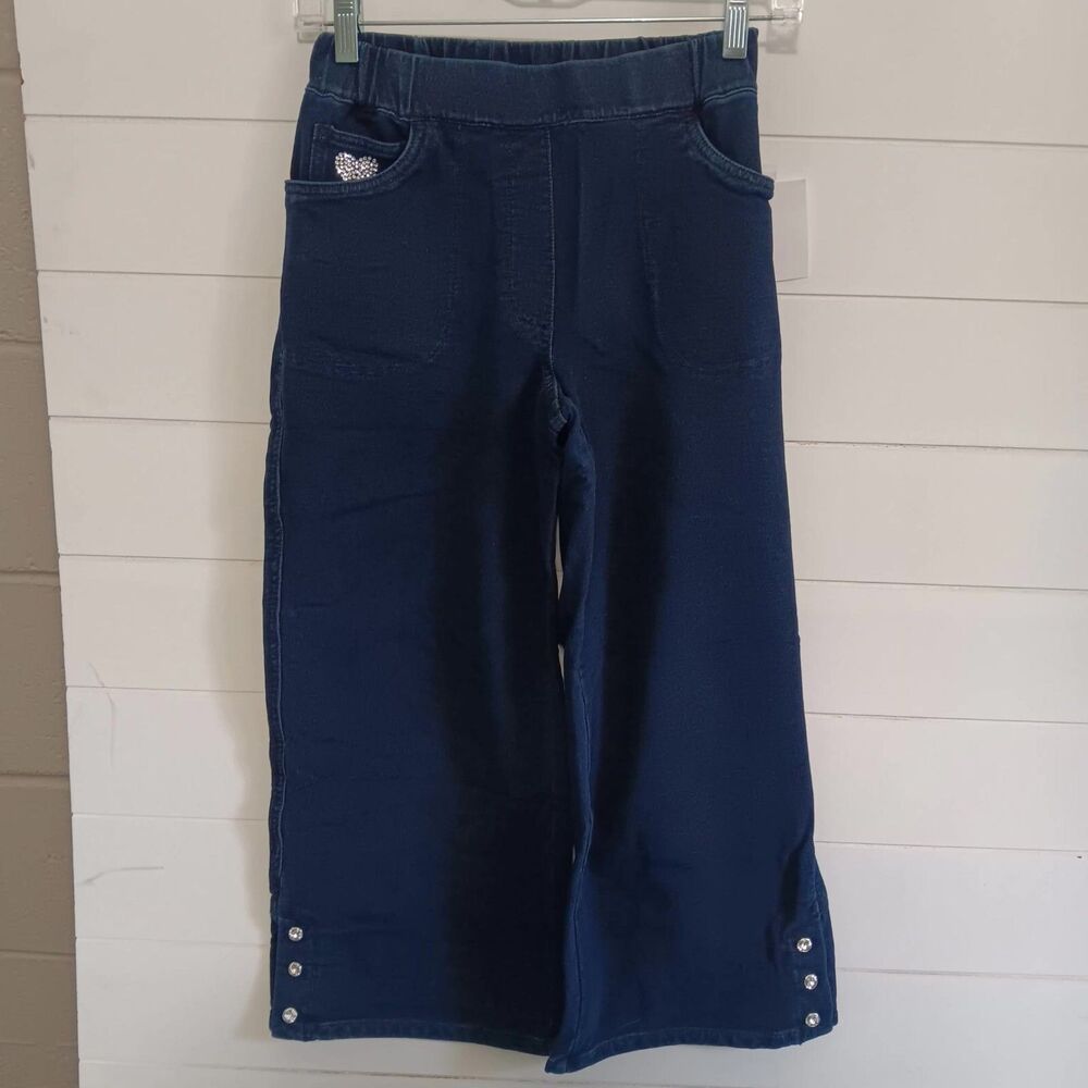 Dream Jeannes by Quacker Factory Wide Leg Crop Jeans Womens Size XXS Blue Denim